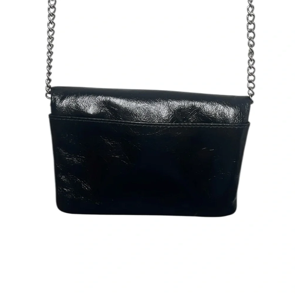 Hobo Black Leather Chain Convertible Small Crossbody Clutch